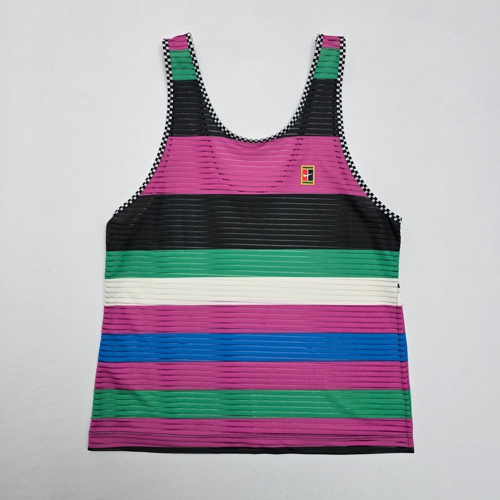 Nike Court Dri-FIT Tennis Tank Top Womens Small Multi-Color Striped Mesh AJ8213